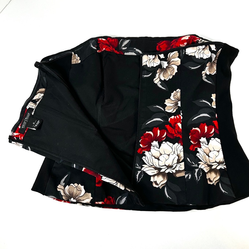 White House Black Market Floral Strapless Peplum Top Corset Bodice Black Red 8 - Picture 4 of 7